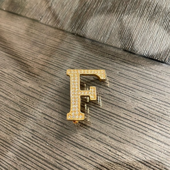 Anne Klein Gold-tone Rhinestone “F” Inital Pin - Picture 2 of 15